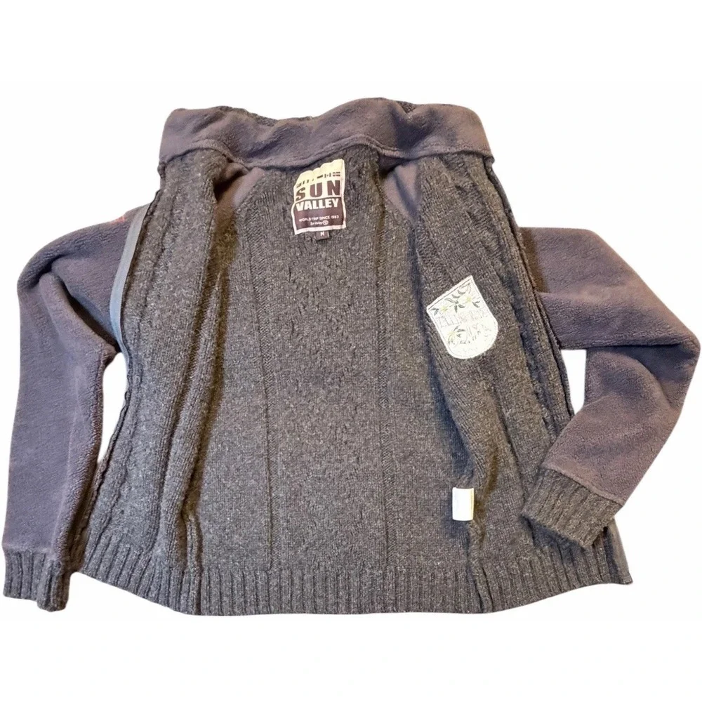 Sun‎ Valley Donna Gray Wool Mohair Full Zip Cardigan Sweater Jacket Womens M Ski